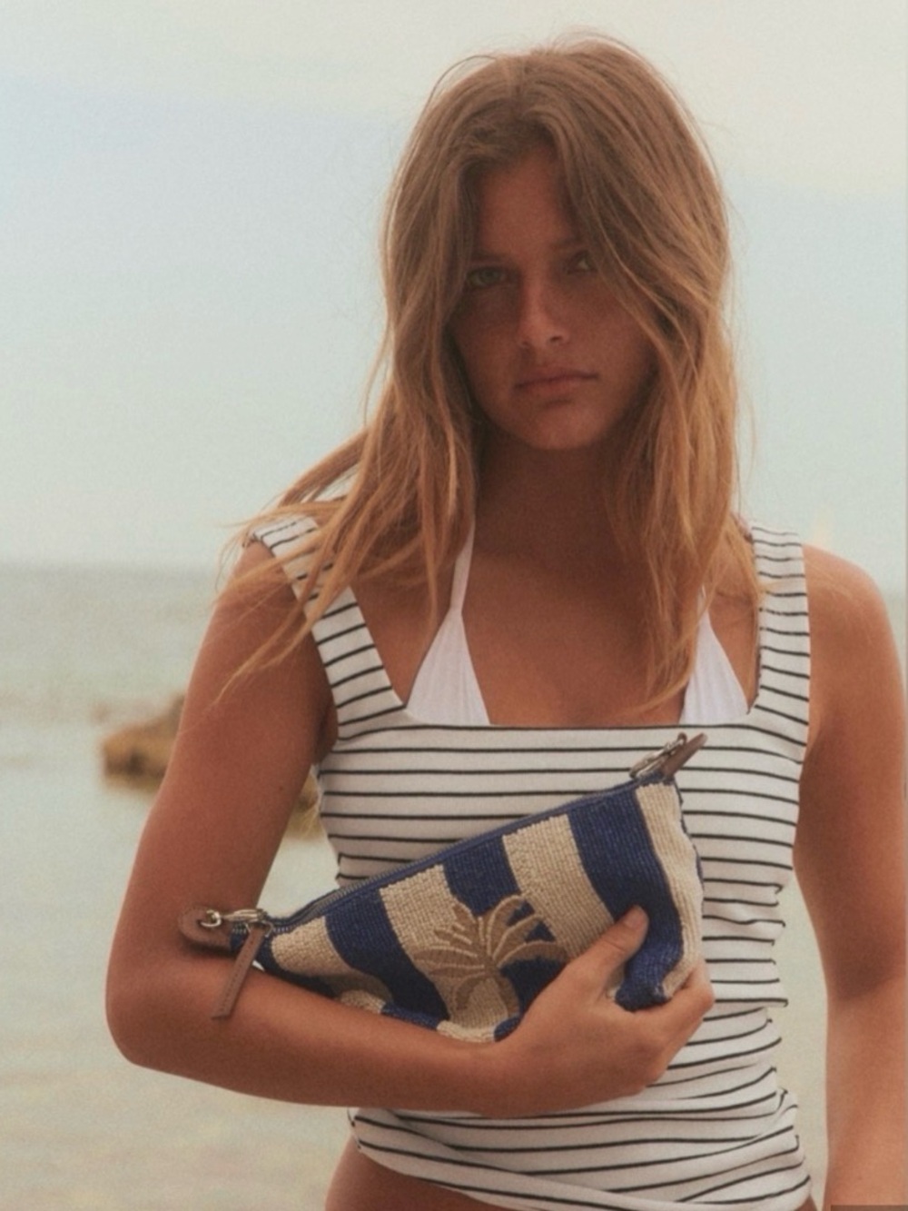 NWOT Zara Blue & White Beaded Motif Palm Tree Bag / Crossbody